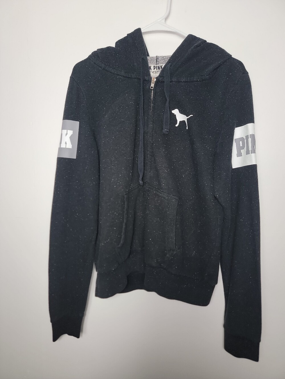 VS PINK Women's Black Hooded Zip Up Sweatshirt, L